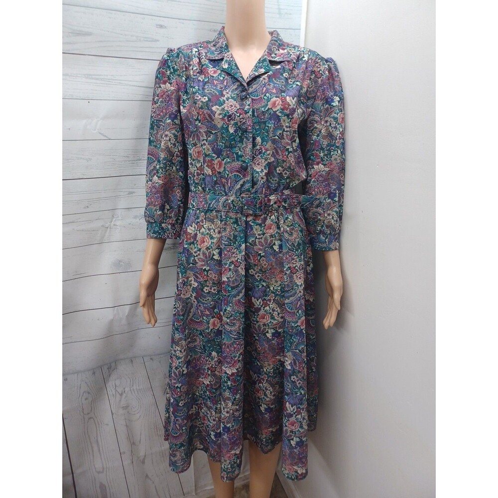 Vtg California Looks Dress Floral Short Long Sleeves Sz 10